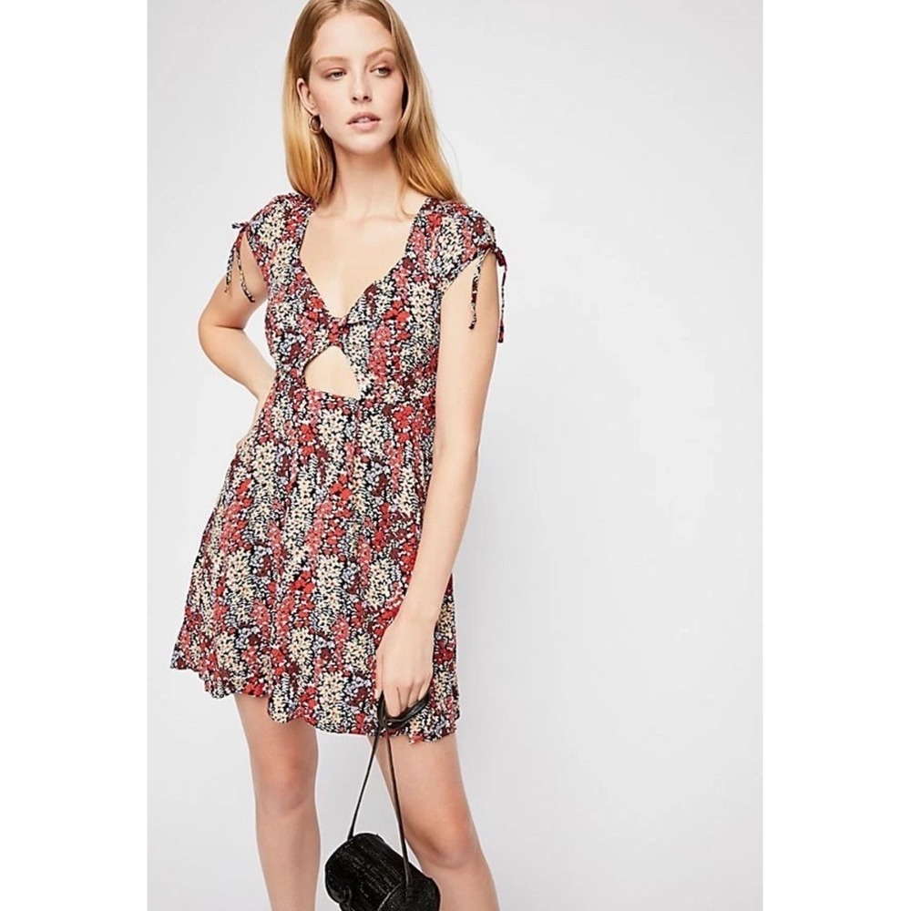Free People Miss Right Floral Print Cut-Out Mini Dress Womens Medium Summer Boho